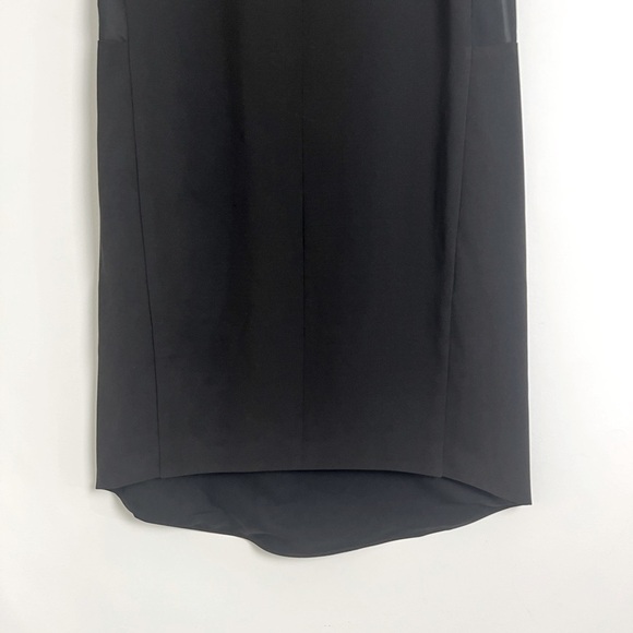 Aijek Black Minimalist Sheer Panel Sleeveless Hi-Lo Hem Knee Length Shift Dress - Picture 7 of 13